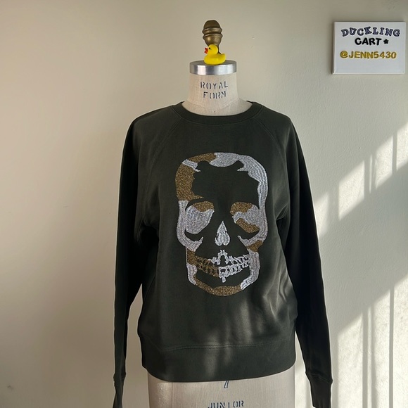 Zadig & Voltaire Upper Camo Skull Kaki Embroidery Sweatshirt SZ-XS - Picture 1 of 12